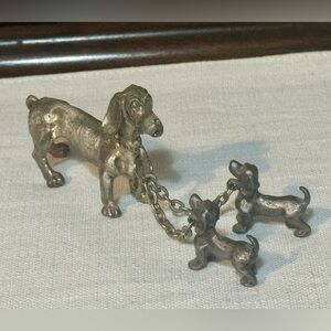 Vintage Pewter Dachshund Family Figurine Set